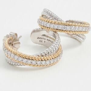 Judith Ripka CZ Cross Hoop Earrings in Sterling Silver 925